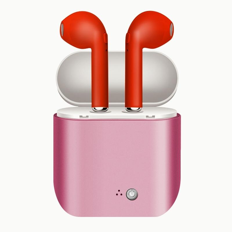 Metallic Wireless Earbuds & Charging Case Set Red In-Ear Headphones - Tophatter Daily Deals